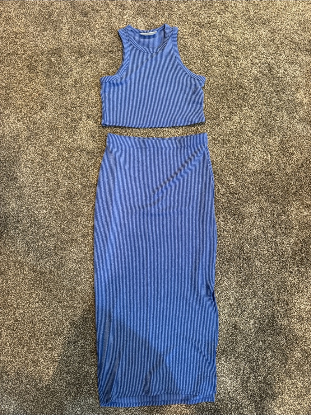 Blue Ribbed Midi Skirt - Women's Casual Knit